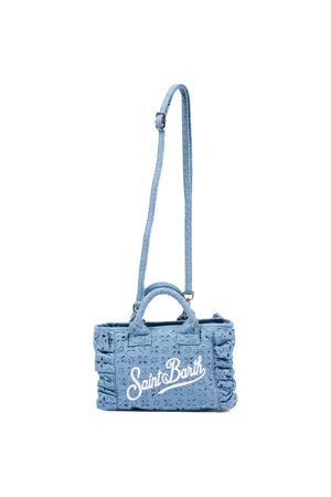 Borsa Vanity mini volant in cotone sangallo blu SAINT BARTH KIDS | VAMI01800549L